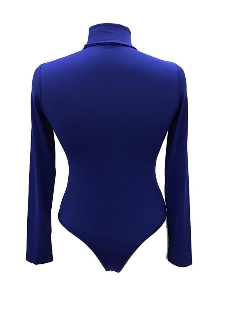 Sumtory Women's Long Sleeve Round Neck Stretchy Bodysuit Leotard Top Blue XL - Image 4
